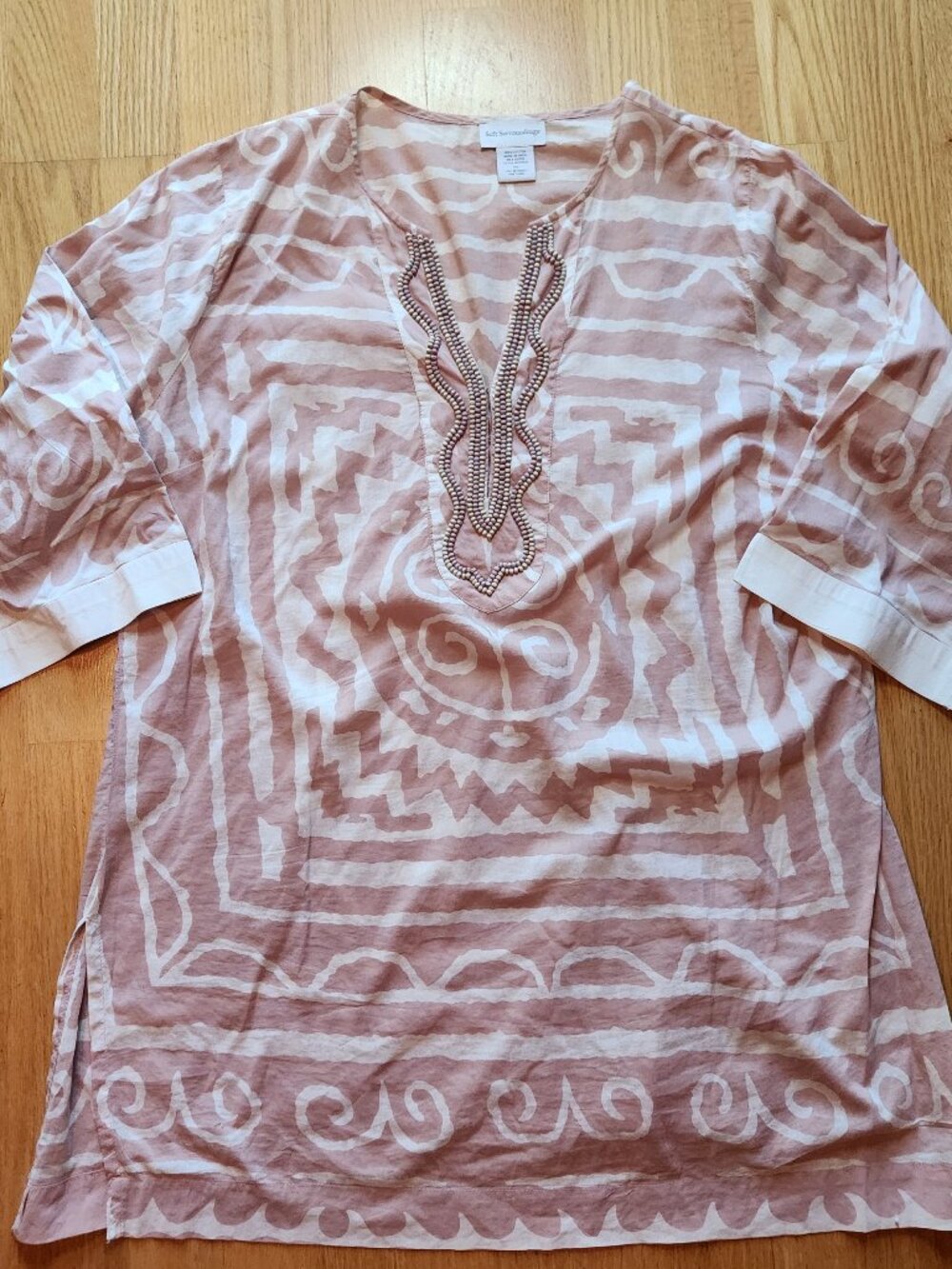Soft Surroundings Beaded Tribal Tunic Sz XL Soft Pink White Cotton